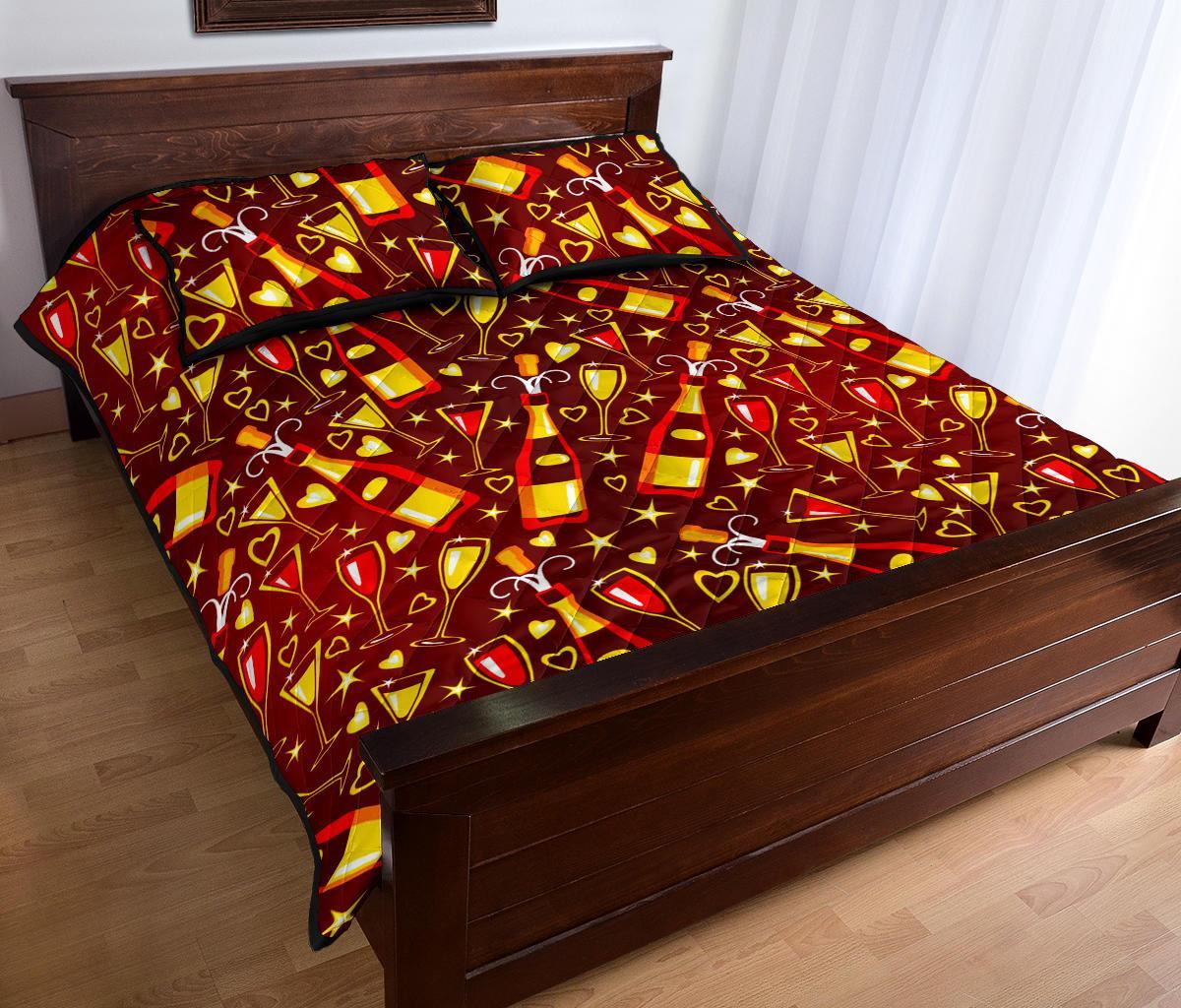 Champagne Pattern Print Bed Set Quilt-grizzshop