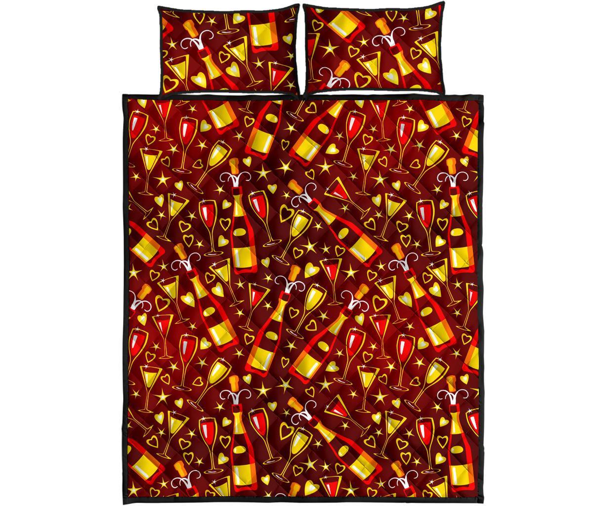 Champagne Pattern Print Bed Set Quilt-grizzshop