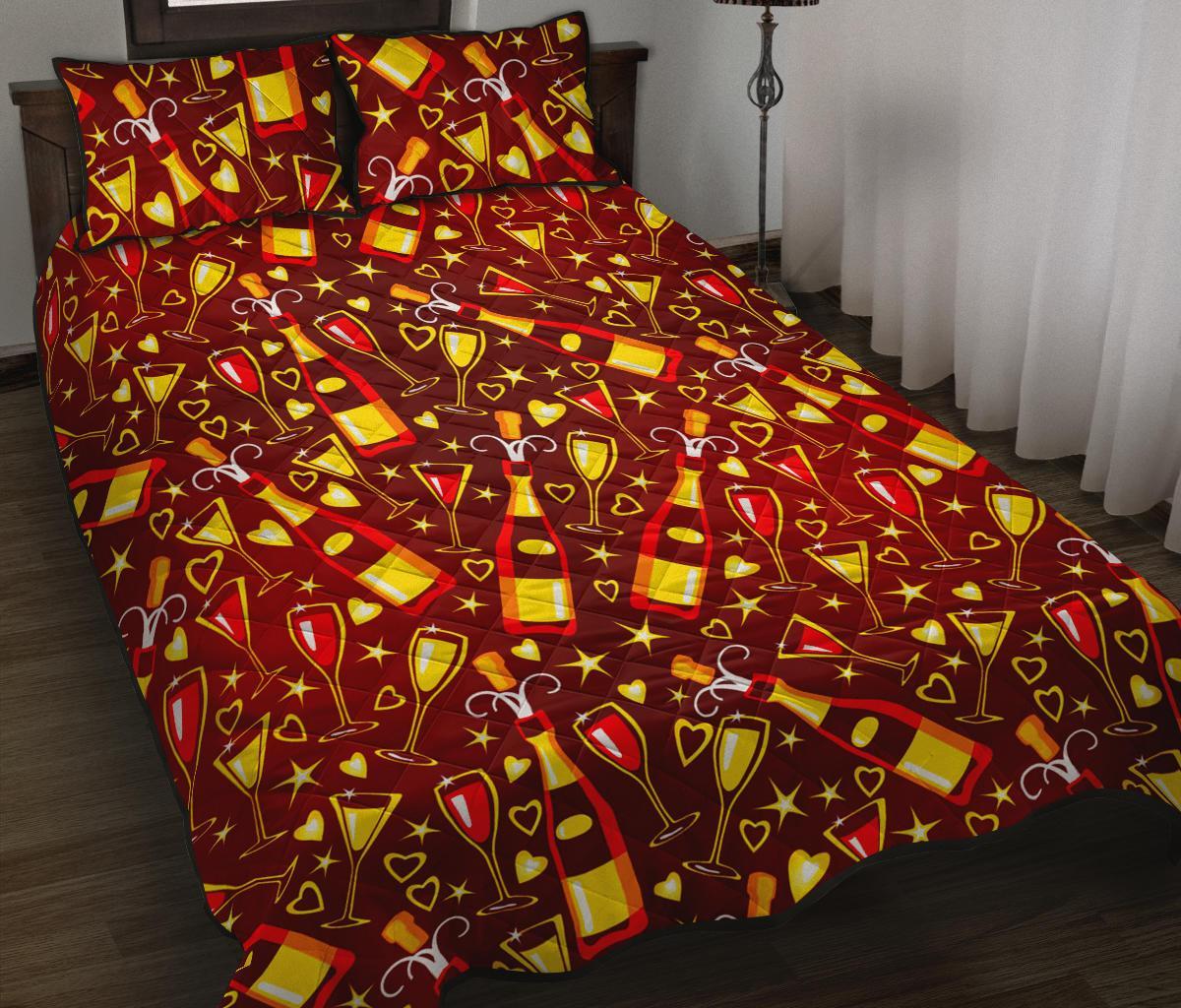 Champagne Pattern Print Bed Set Quilt-grizzshop