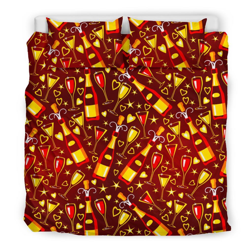 Champagne Pattern Print Duvet Cover Bedding Set-grizzshop