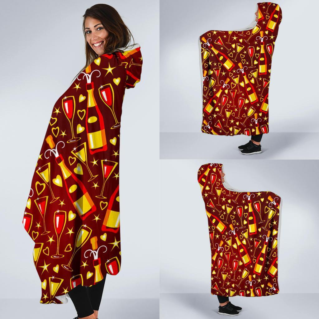 Champagne Pattern Print Hooded Blanket-grizzshop