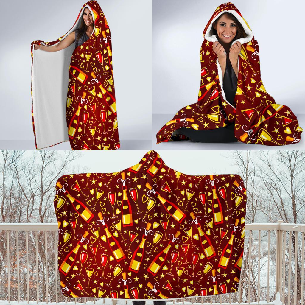 Champagne Pattern Print Hooded Blanket-grizzshop