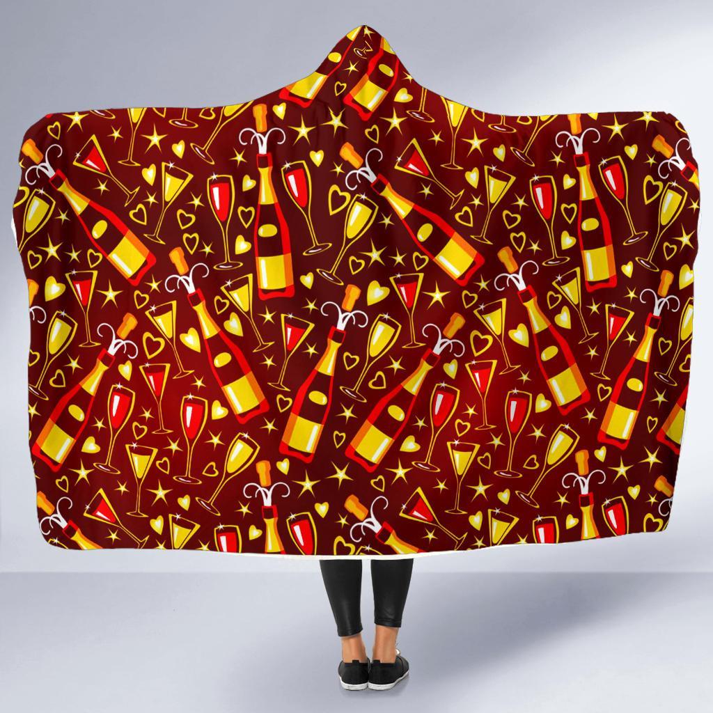 Champagne Pattern Print Hooded Blanket-grizzshop