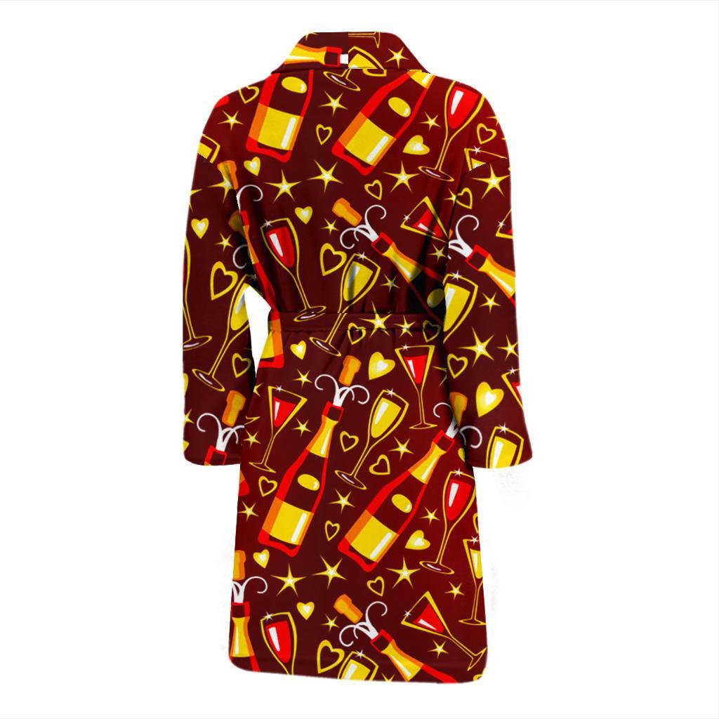 Champagne Pattern Print Men Long Robe-grizzshop