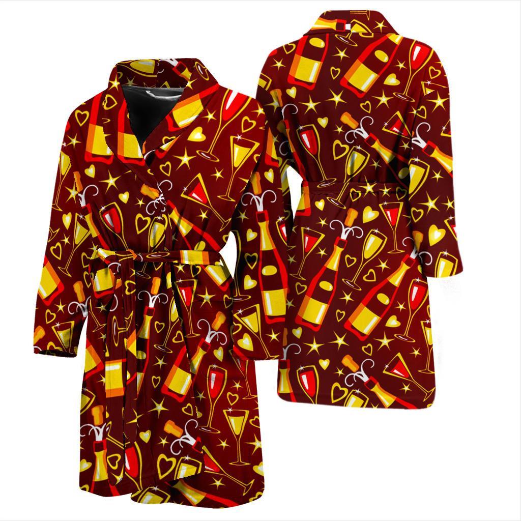 Champagne Pattern Print Men Long Robe-grizzshop