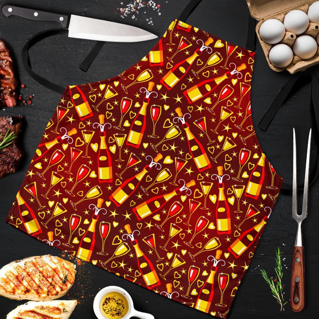 Champagne Pattern Print Men's Apron-grizzshop