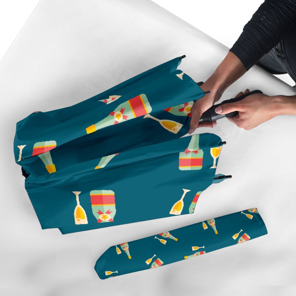 Champagne Print Pattern Automatic Foldable Umbrella-grizzshop