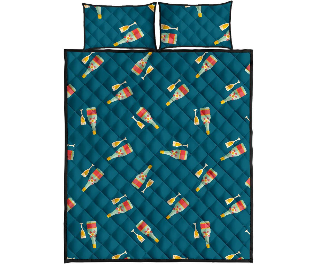 Champagne Print Pattern Bed Set Quilt-grizzshop