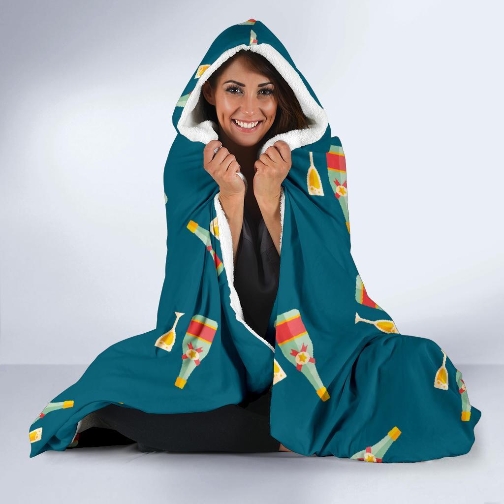Champagne Print Pattern Hooded Blanket-grizzshop