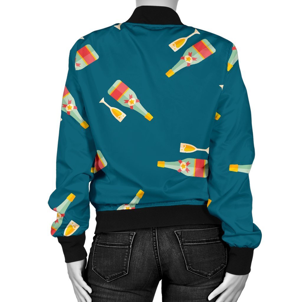 Champagne Print Pattern Women Casual Bomber Jacket-grizzshop