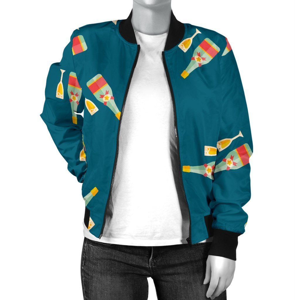 Champagne Print Pattern Women Casual Bomber Jacket-grizzshop