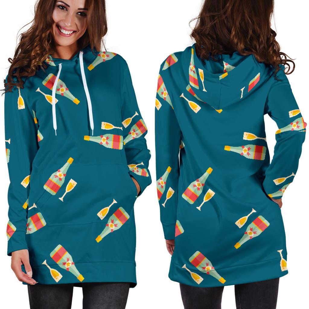 Champagne Print Pattern Women Hoodie Dress-grizzshop