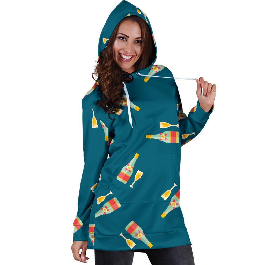 Champagne Print Pattern Women Hoodie Dress-grizzshop