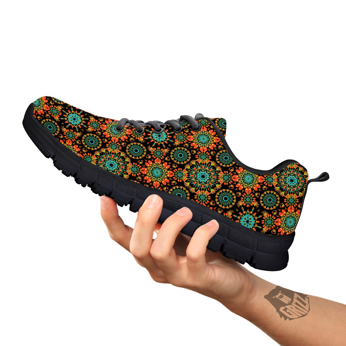 Chaotic Boho Print Pattern Black Sneaker-grizzshop