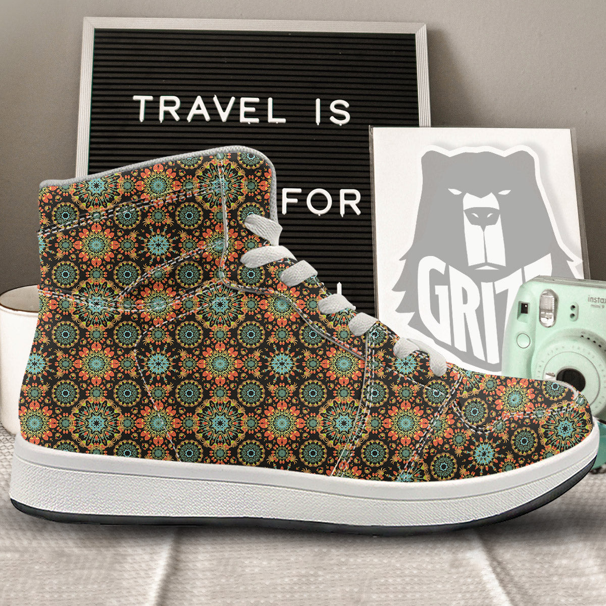 Chaotic Boho Print Pattern High Top Sneakers-grizzshop