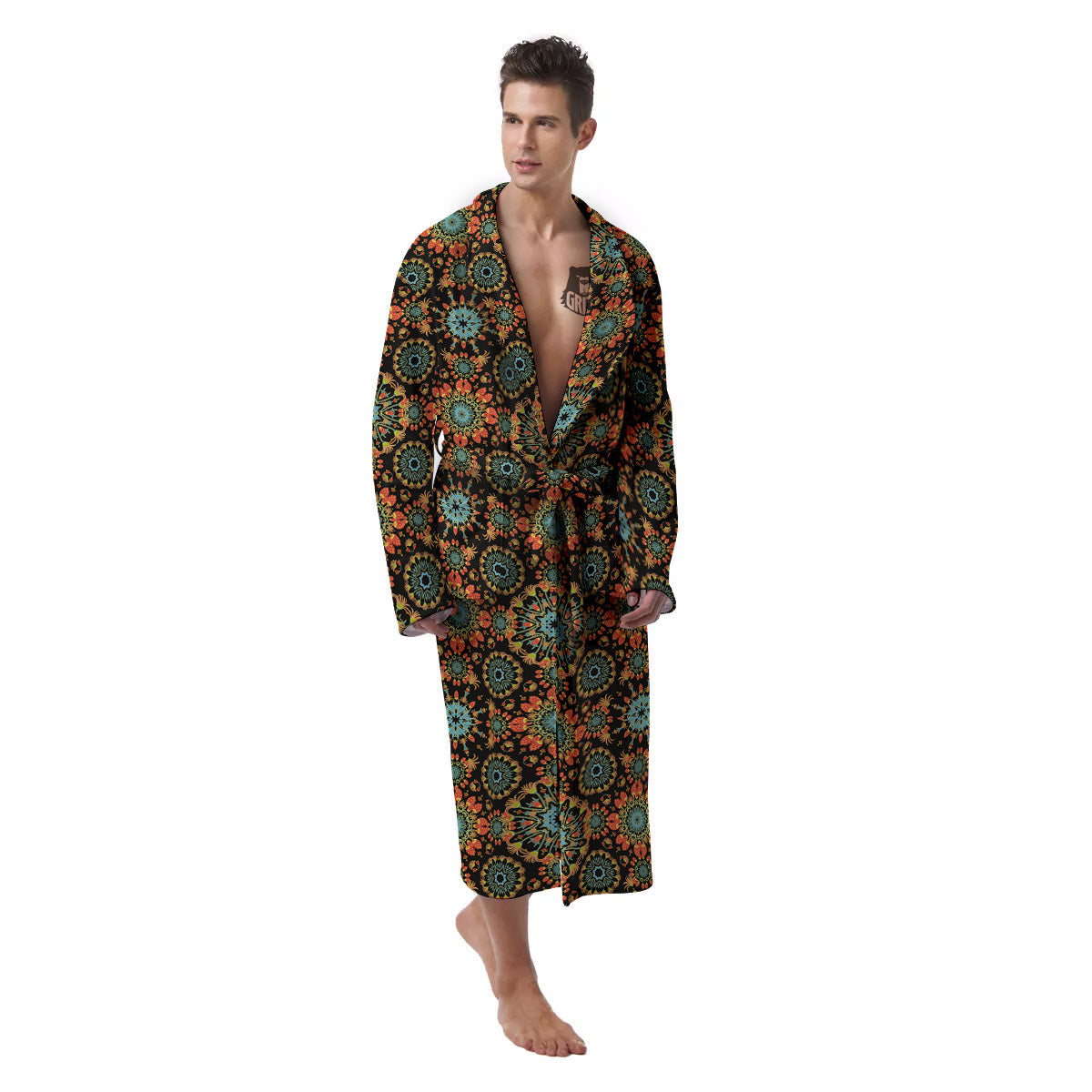 Chaotic Boho Print Pattern Men's Robe-grizzshop