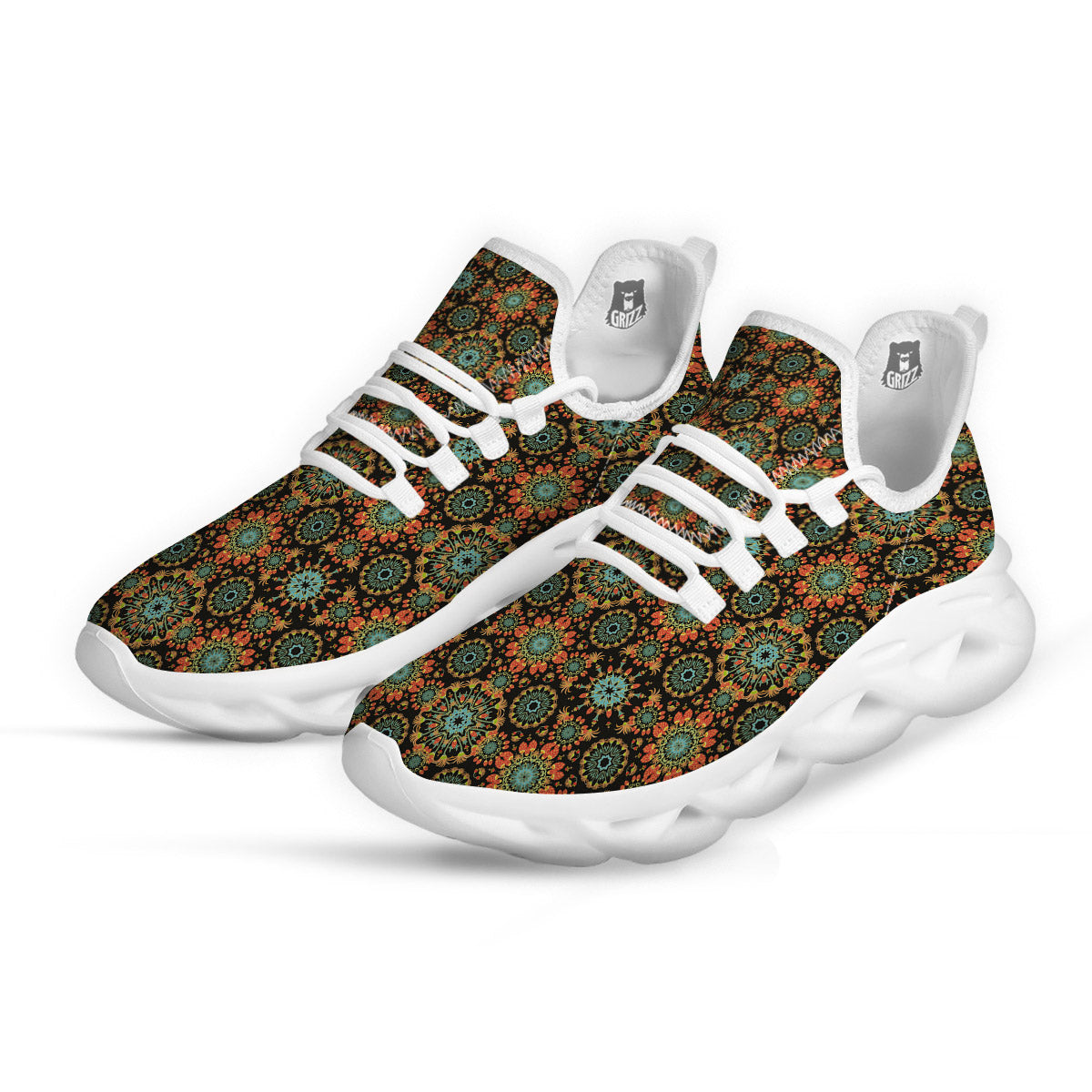 Chaotic Boho Print Pattern White Running Shoes-grizzshop