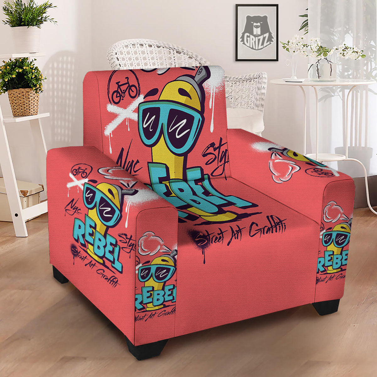 Characters Graffiti Cartoon Print Armchair Slipcover-grizzshop