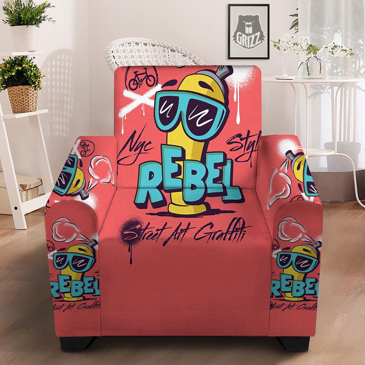 Characters Graffiti Cartoon Print Armchair Slipcover-grizzshop