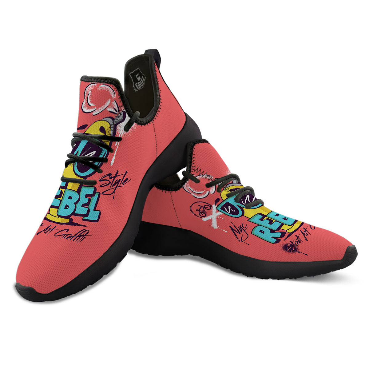 Characters Graffiti Cartoon Print Black Athletic Shoes-grizzshop