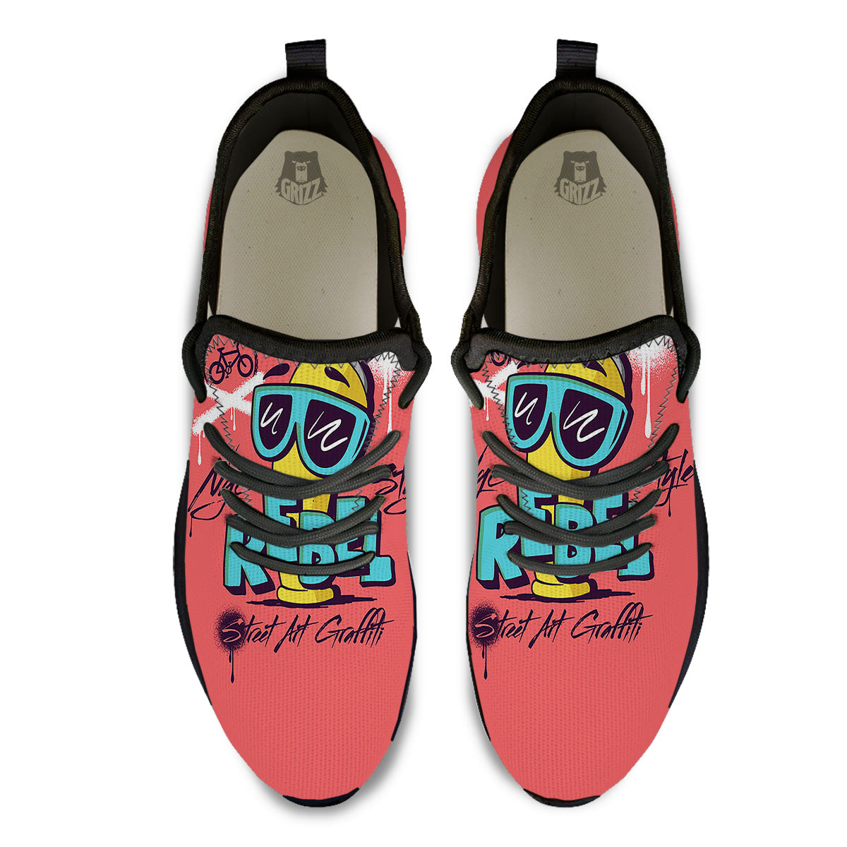 Characters Graffiti Cartoon Print Black Athletic Shoes-grizzshop