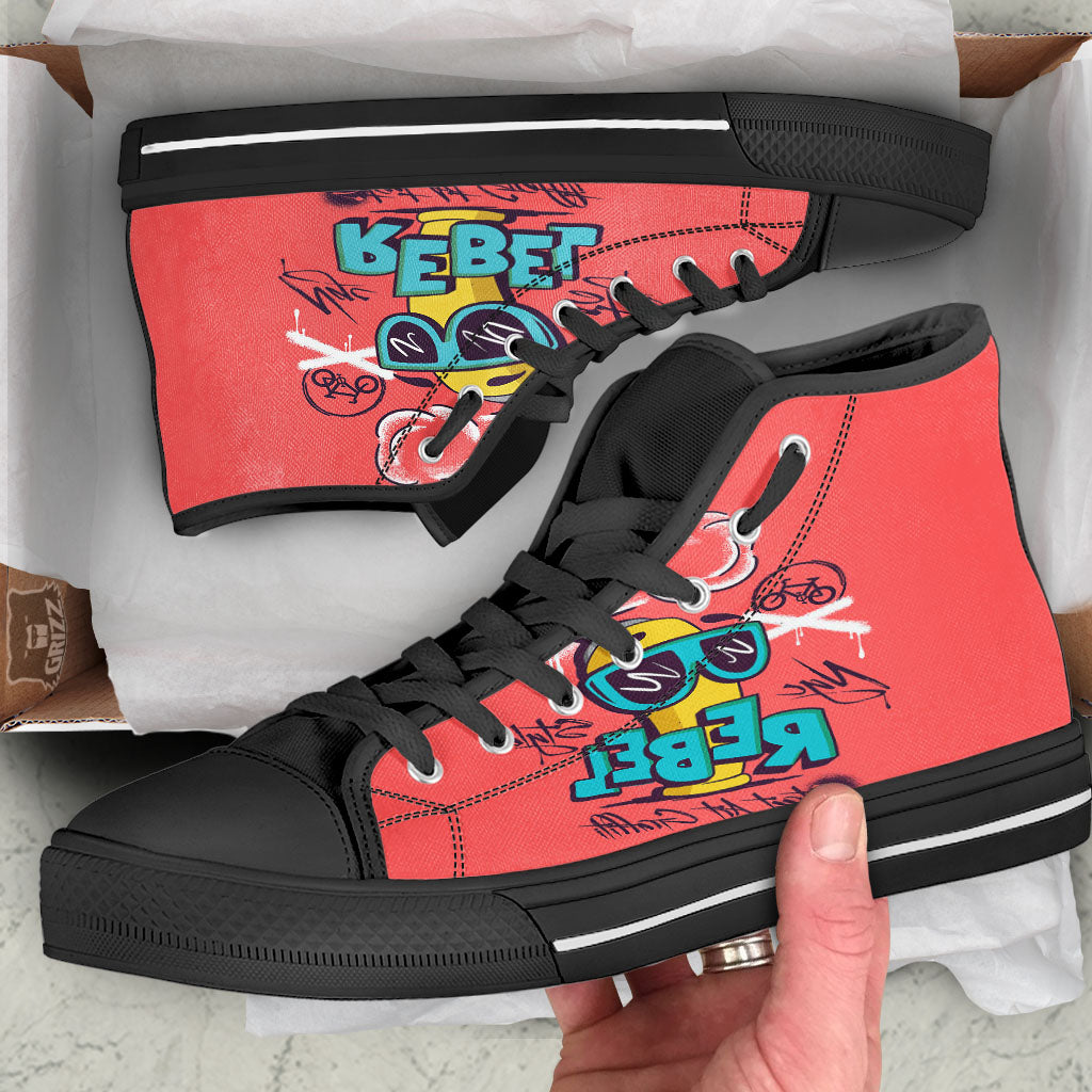 Characters Graffiti Cartoon Print Black High Top Shoes-grizzshop