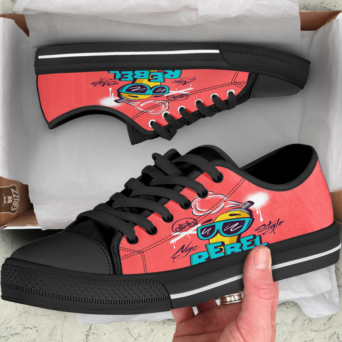 Characters Graffiti Cartoon Print Black Low Top Shoes-grizzshop