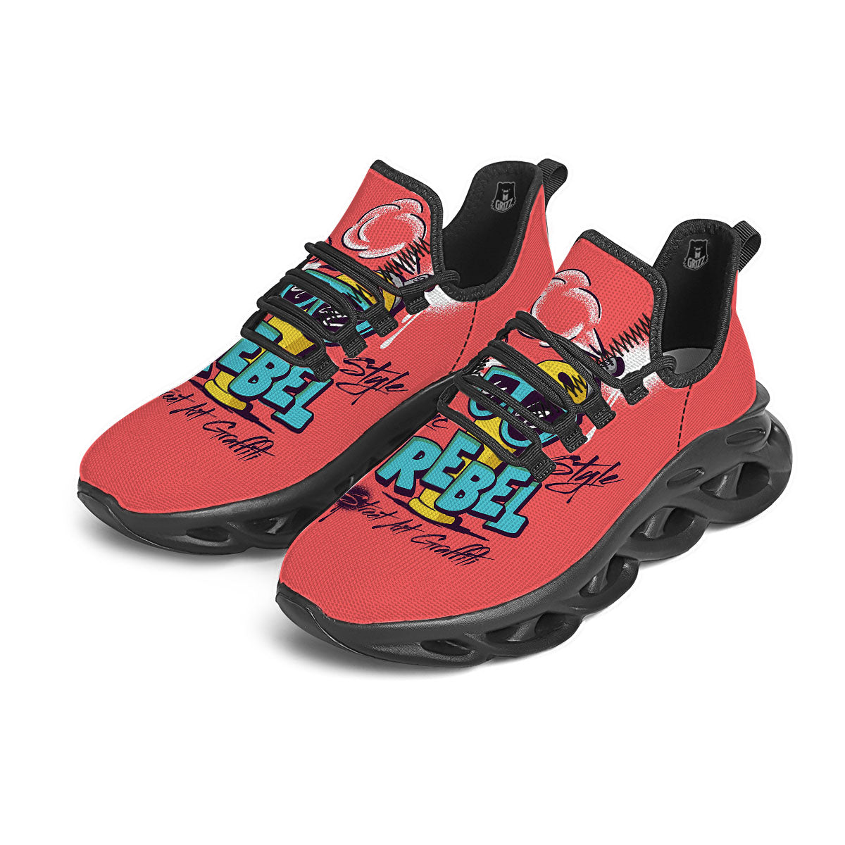 Characters Graffiti Cartoon Print Black Running Shoes-grizzshop