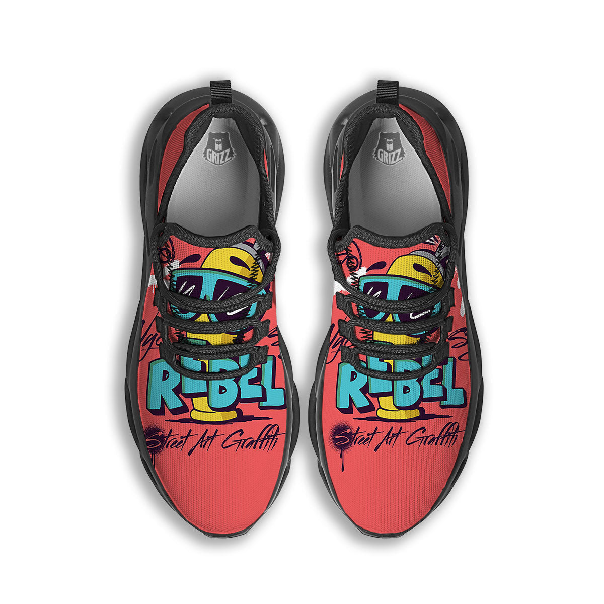 Characters Graffiti Cartoon Print Black Running Shoes-grizzshop