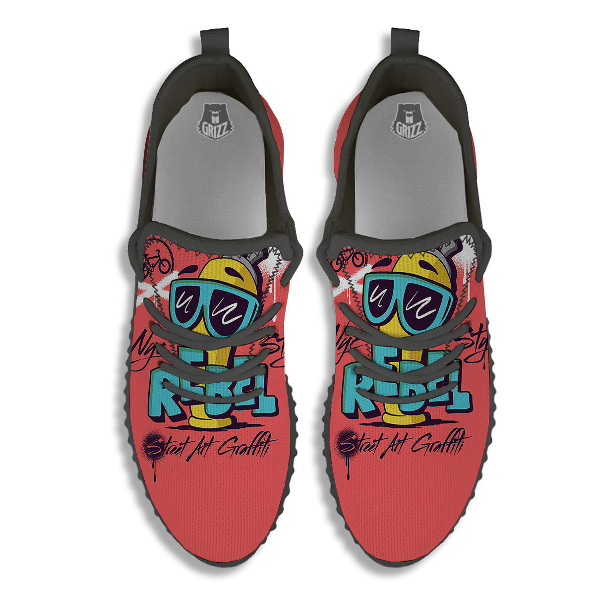 Characters Graffiti Cartoon Print Black Walking Shoes-grizzshop