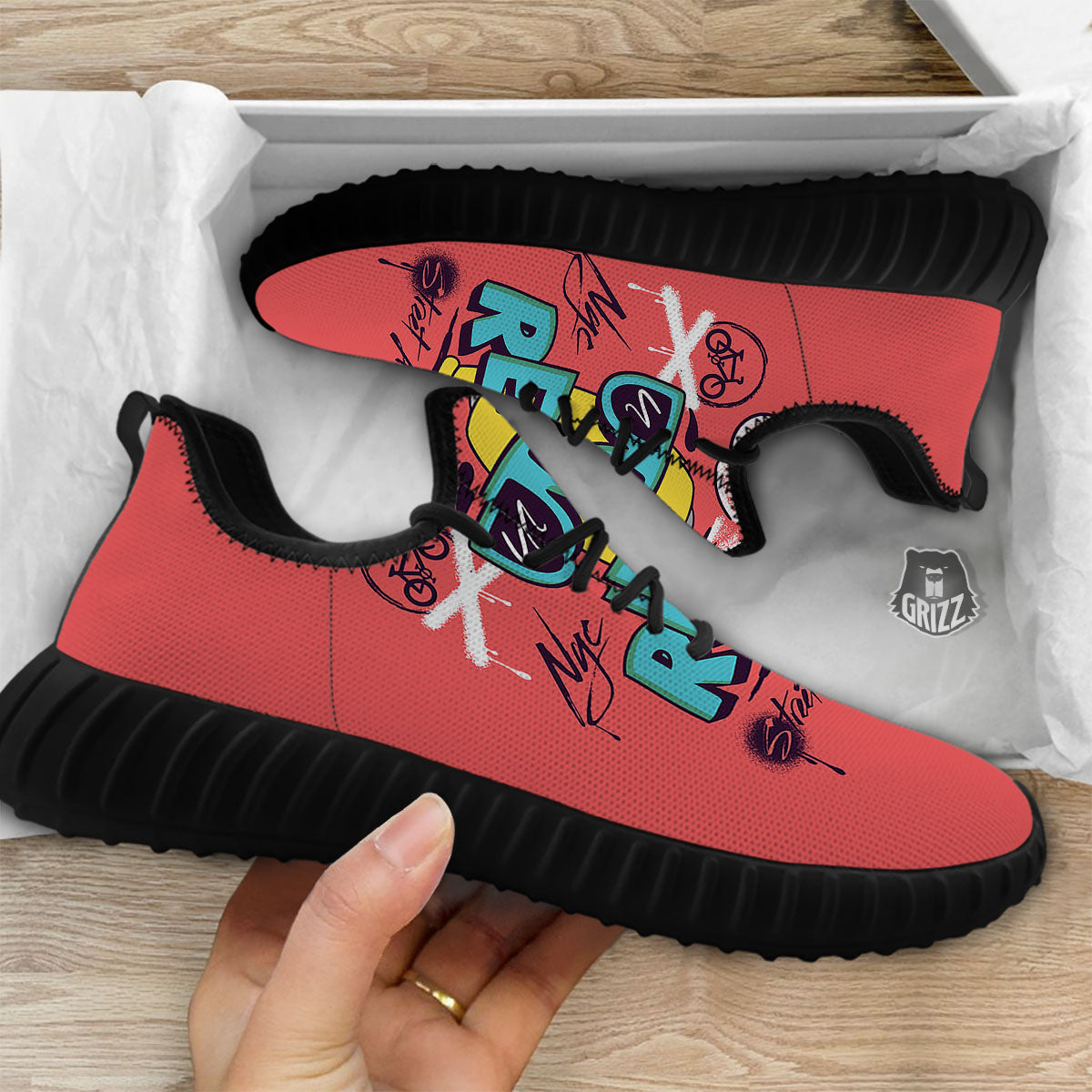 Characters Graffiti Cartoon Print Black Walking Shoes-grizzshop