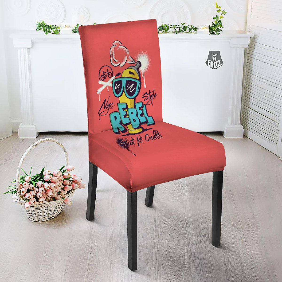 Characters Graffiti Cartoon Print Dining Chair Slipcover-grizzshop