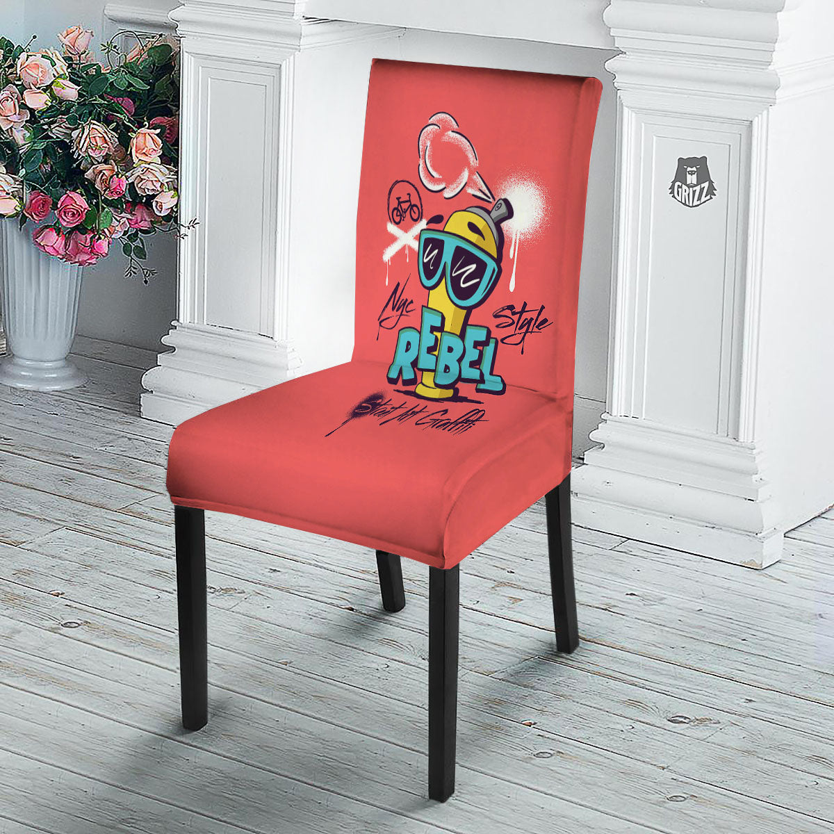 Characters Graffiti Cartoon Print Dining Chair Slipcover-grizzshop