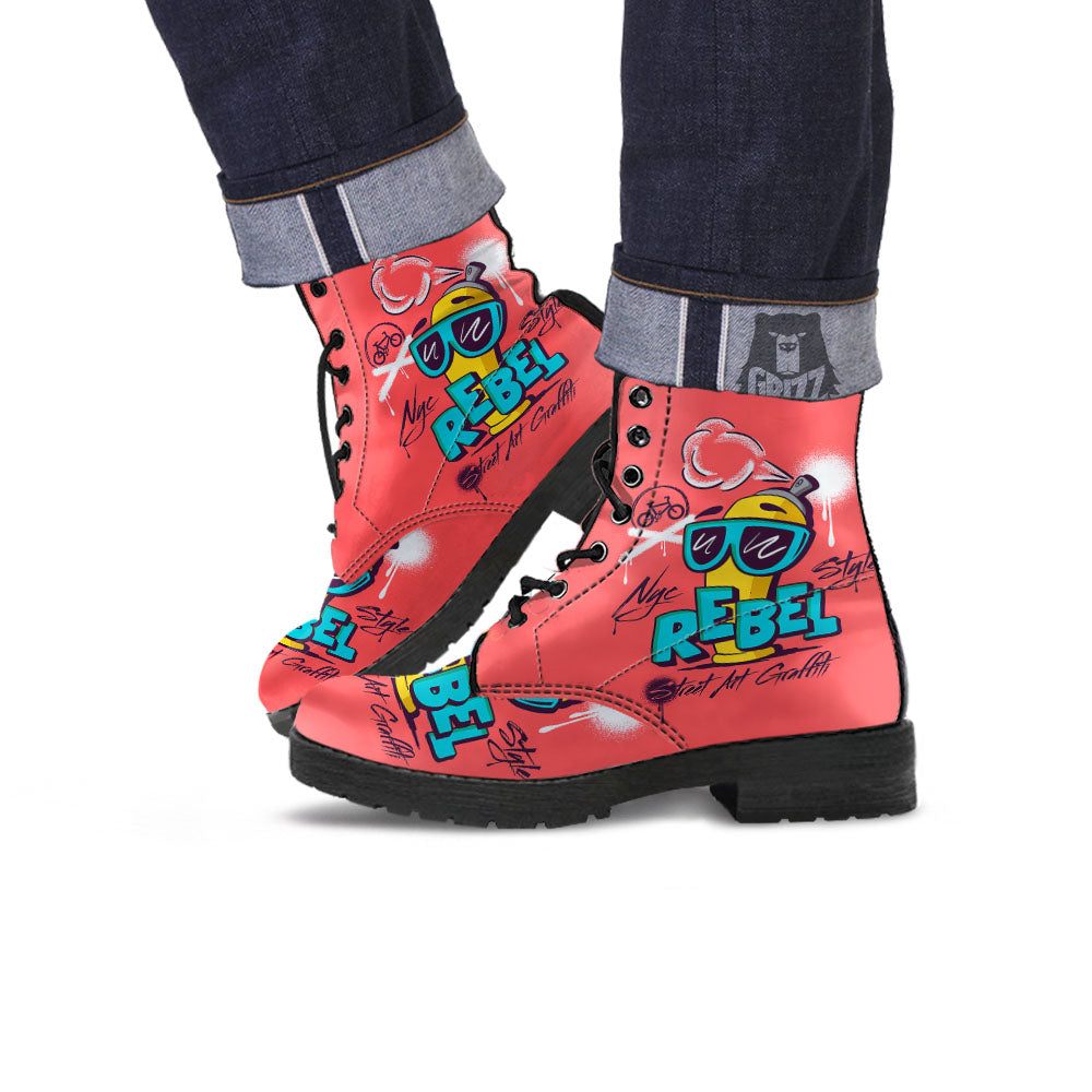 Characters Graffiti Cartoon Print Leather Boots-grizzshop