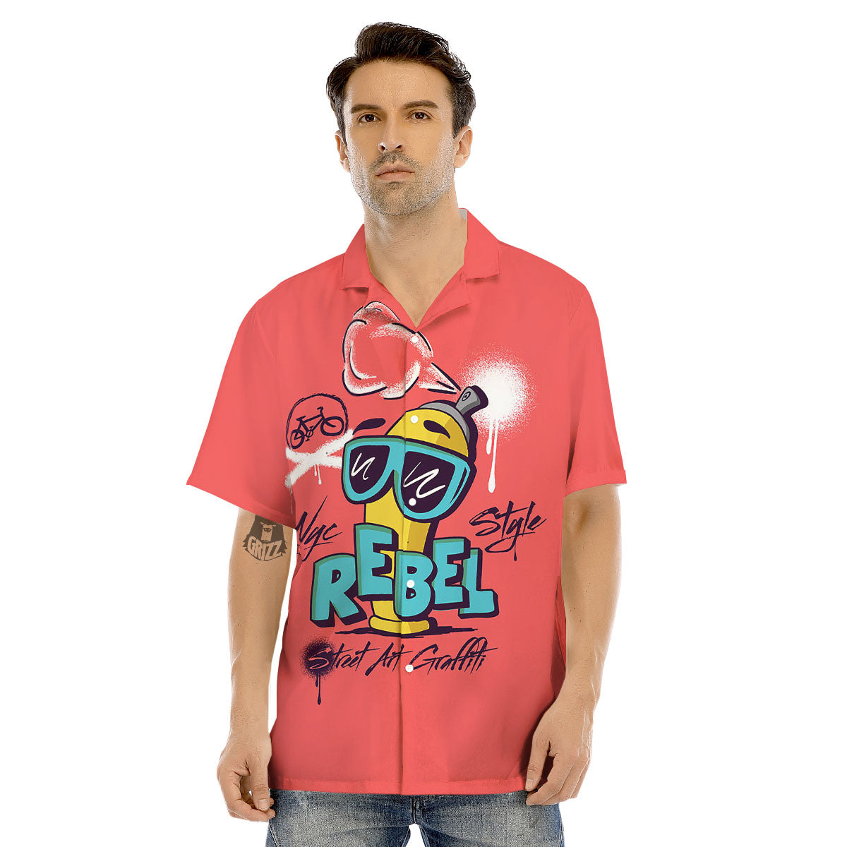 Characters Graffiti Cartoon Print Men's Hawaiian Shirt-grizzshop