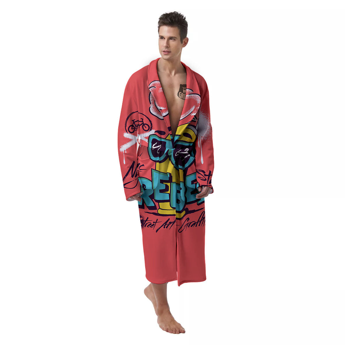 Characters Graffiti Cartoon Print Men's Robe-grizzshop