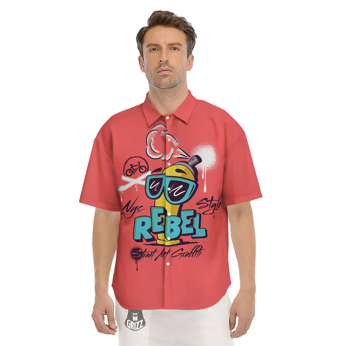 Characters Graffiti Cartoon Print Men's Short Sleeve Shirts-grizzshop