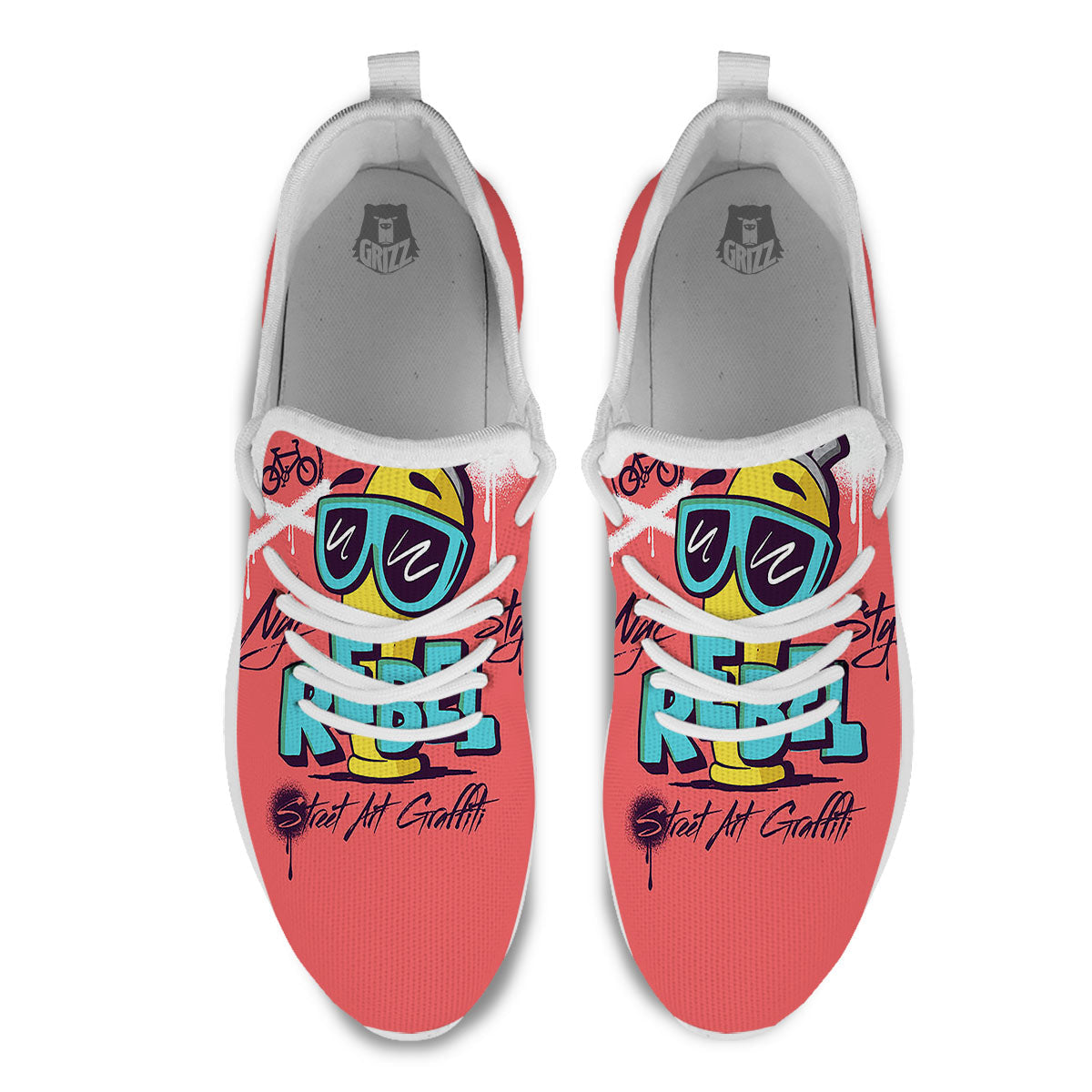 Characters Graffiti Cartoon Print White Athletic Shoes-grizzshop