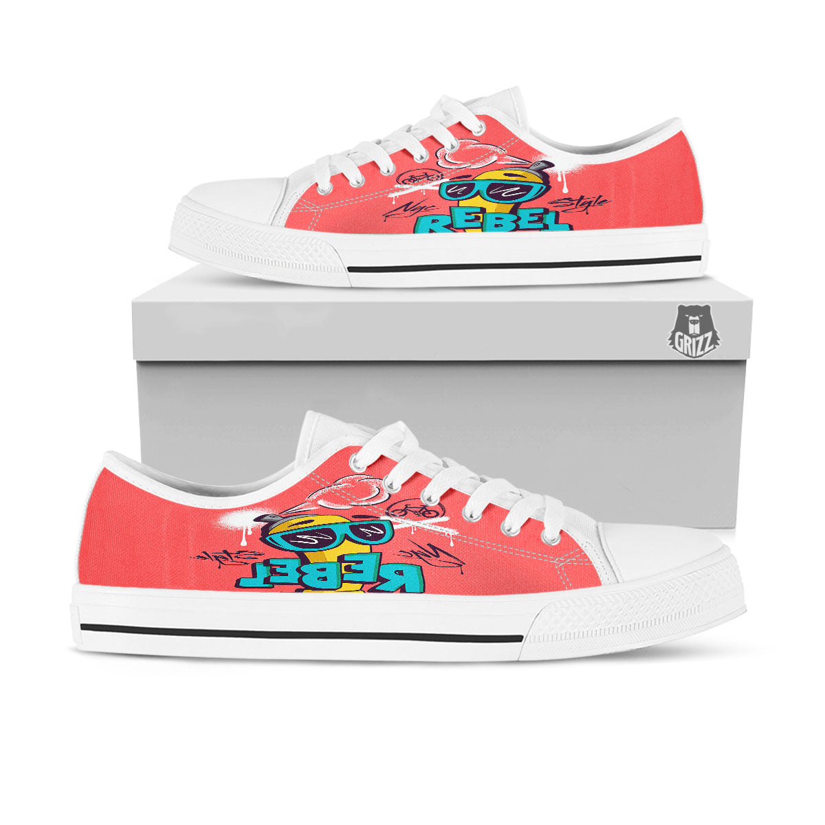 Characters Graffiti Cartoon Print White Low Top Shoes-grizzshop