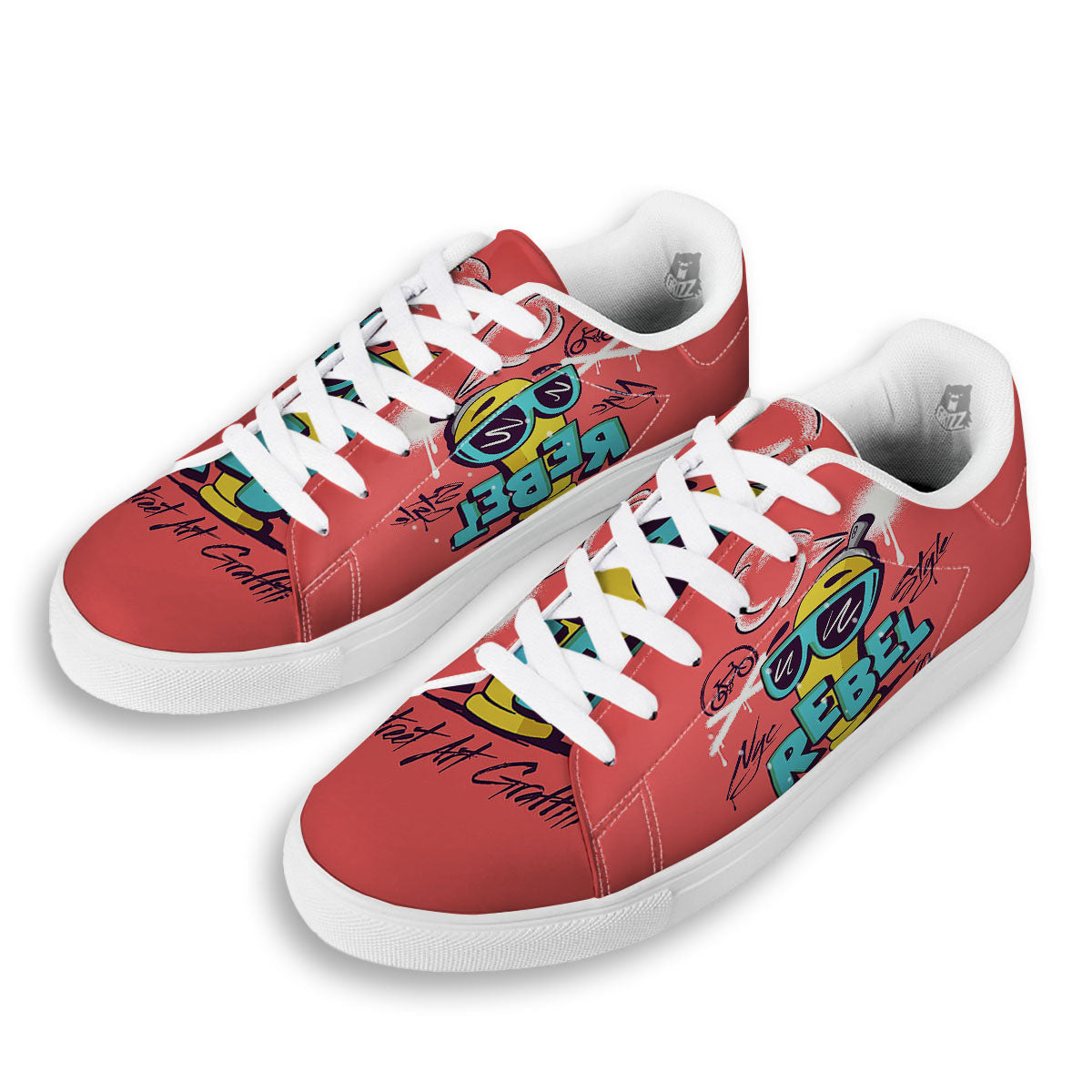 Characters Graffiti Cartoon Print White Low Top Sneakers-grizzshop