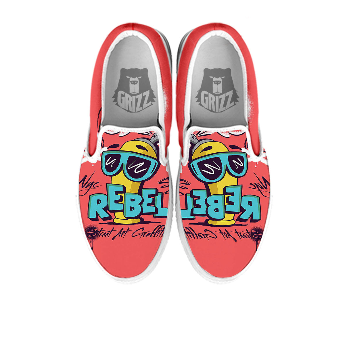 Characters Graffiti Cartoon Print White Slip On Shoes-grizzshop