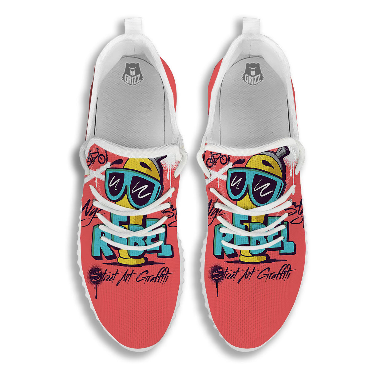 Characters Graffiti Cartoon Print White Walking Shoes-grizzshop