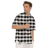 Check Black And Grey Print Pattern Men's Short Sleeve Shirts-grizzshop