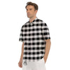 Check Black And Grey Print Pattern Men's Short Sleeve Shirts-grizzshop