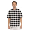 Check Black And Grey Print Pattern Men's Short Sleeve Shirts-grizzshop