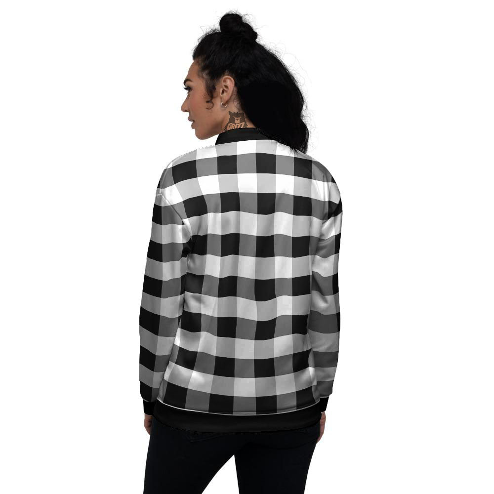 Check Black And Grey Print Pattern Women's Bomber Jacket-grizzshop