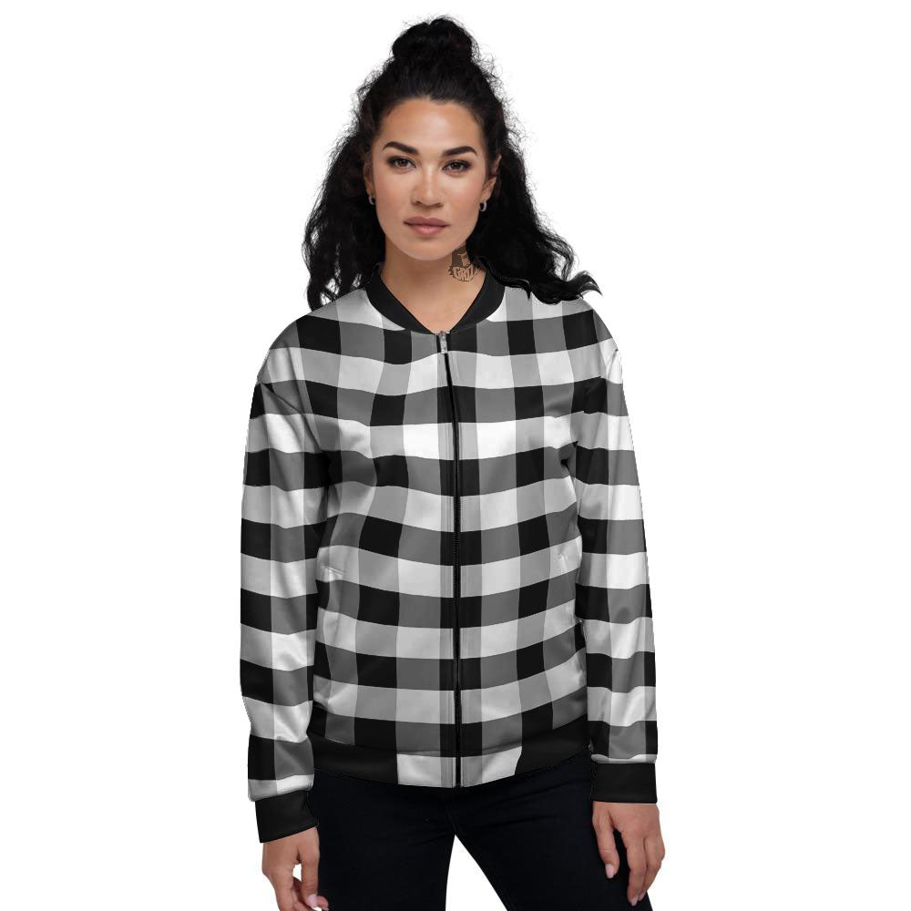 Check Black And Grey Print Pattern Women's Bomber Jacket-grizzshop