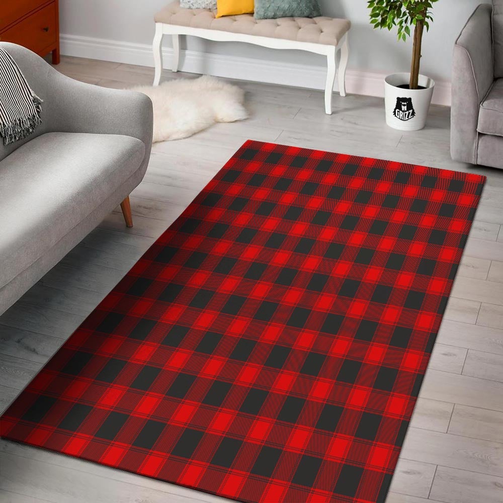 Check Black And Red Print Pattern Floor Mat-grizzshop