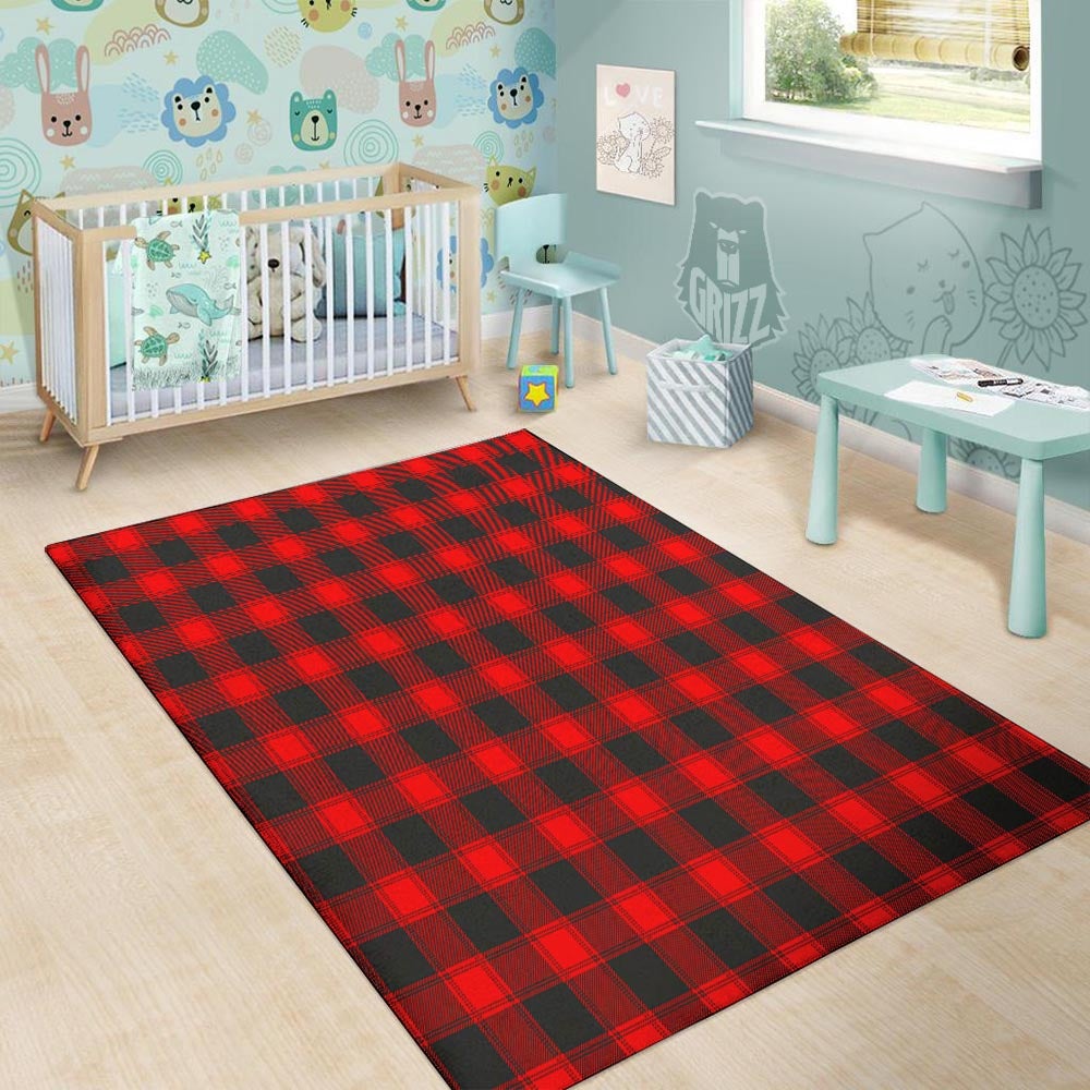 Check Black And Red Print Pattern Floor Mat-grizzshop