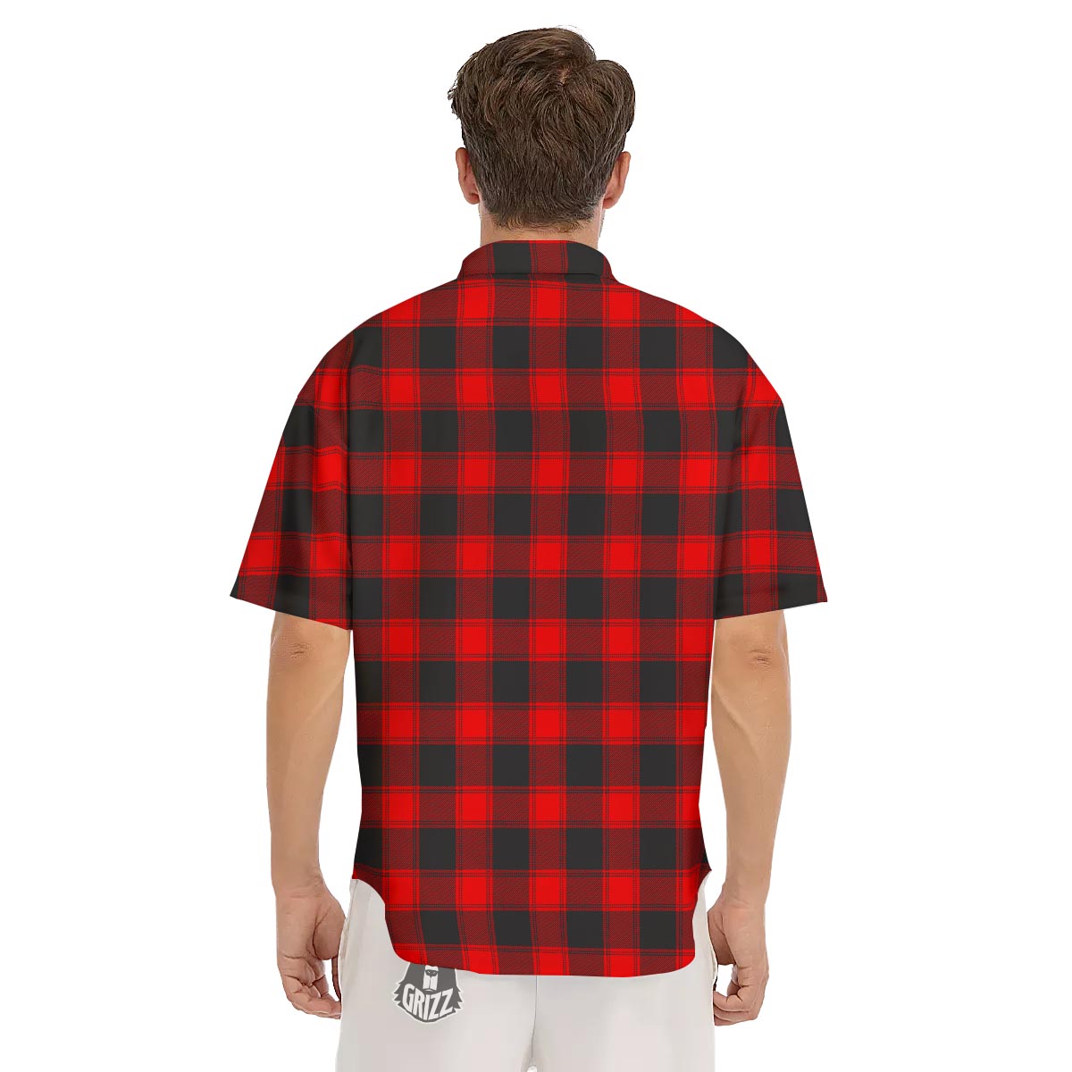 Check Black And Red Print Pattern Men's Short Sleeve Shirts-grizzshop